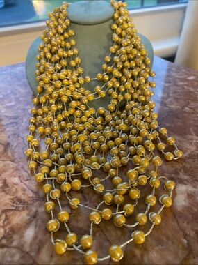Multi-Strand Yellow Beaded mustard Statement Necklace Boho Tassel Adjustable
